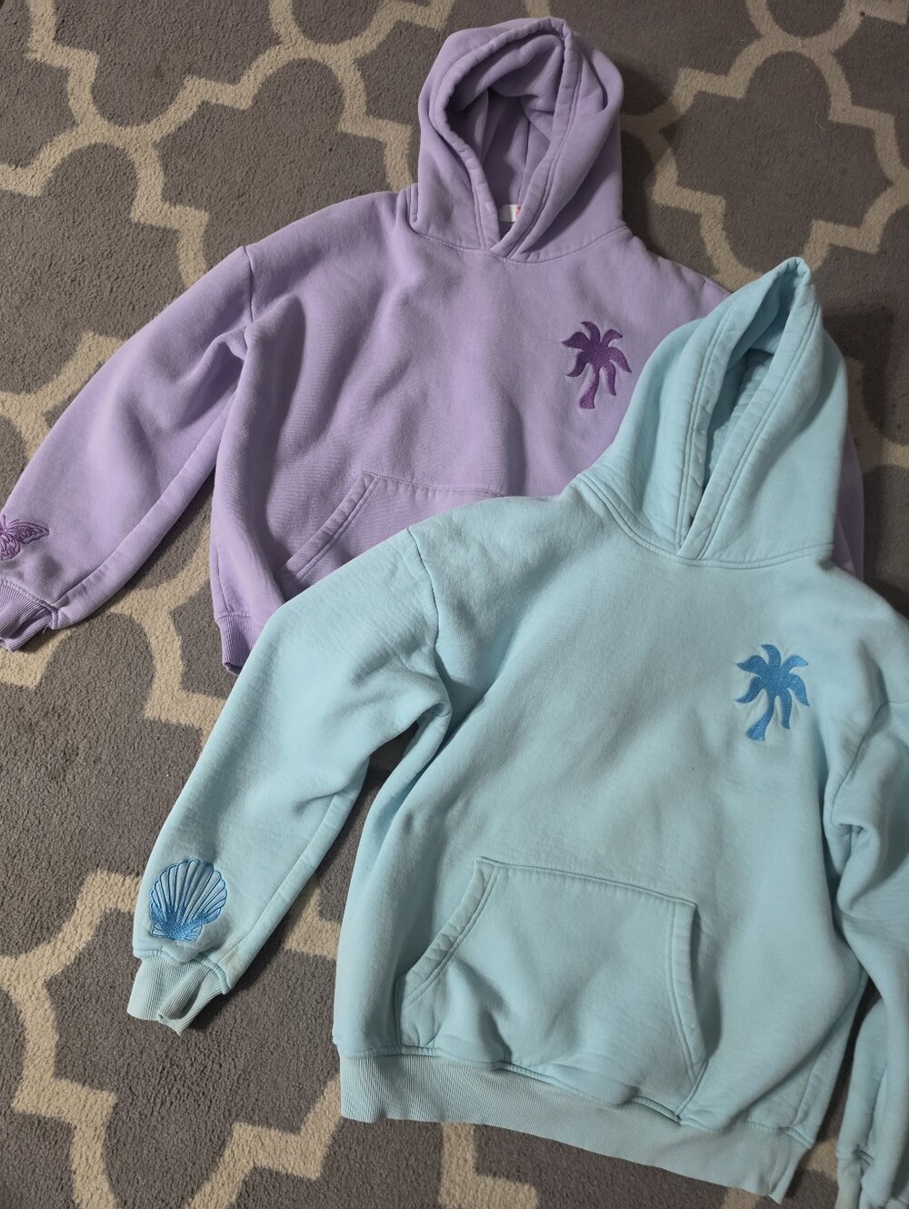 2 Pink Palm Puff Hoodies